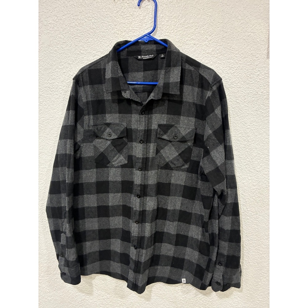 Branded Bills Nomad Large Black Grey Flannel Shirt Men Plaid Button Down